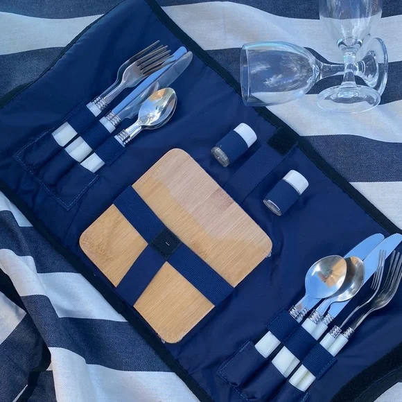 Picnic Basket Wicker Complete for 4 Super Cute! - Picture 4 of 15